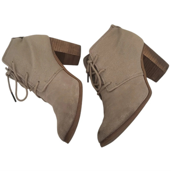 Toms Lunata Tarmac Taupe Desert Suede Ankle Bootie Lace Up - Picture 3 of 4